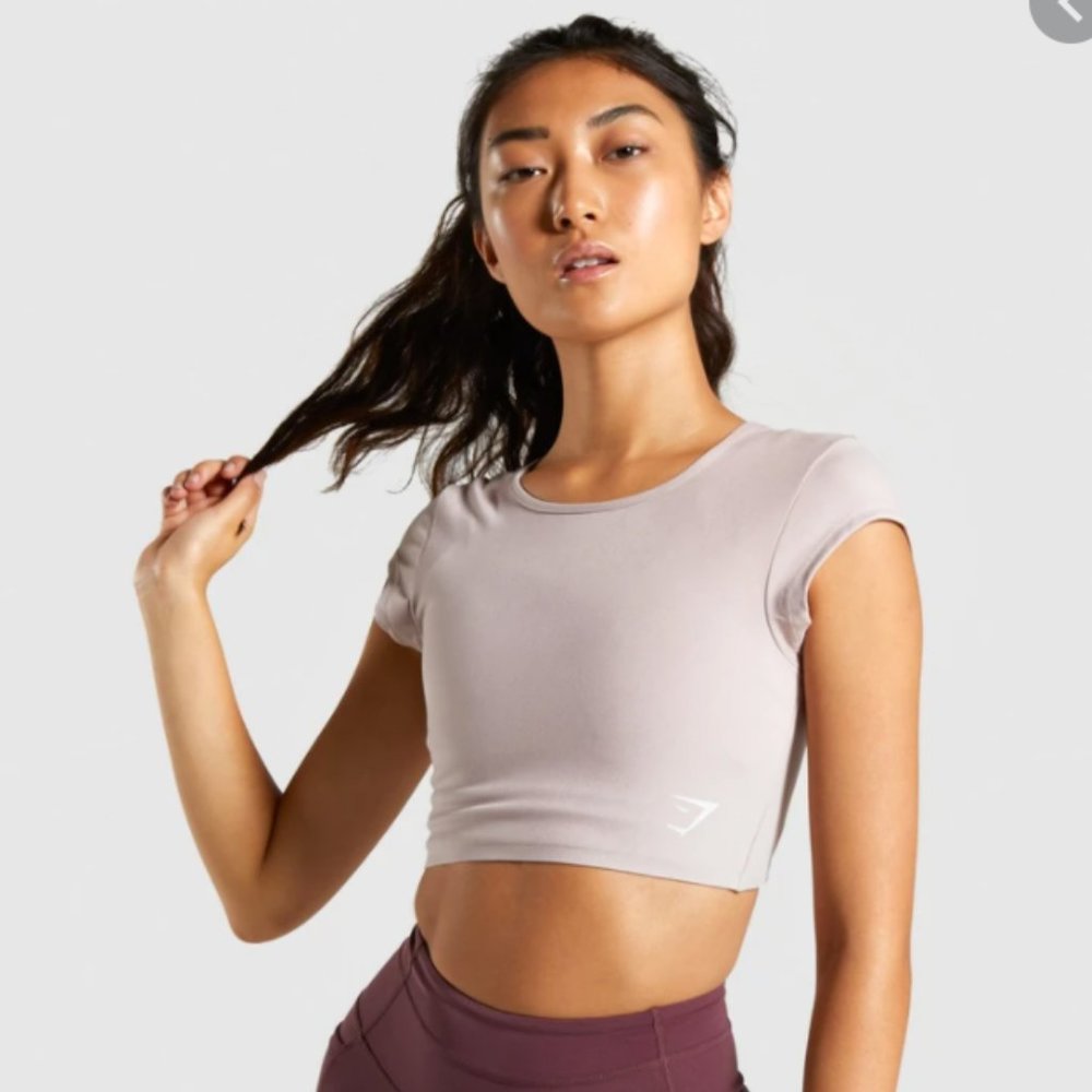 Gymshark Dreamy Cap Sleeve Crop Top - Taupe - M
